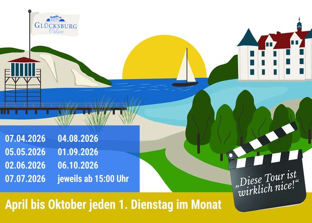 Illustration der Stadtführung Filmstadt Glücksburg mit deutsch-dänischem Schauspieler Mathias Harrebye-Brandt 