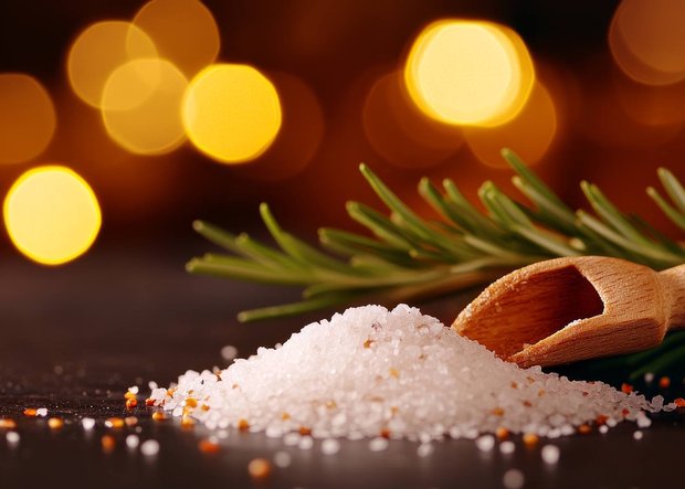 Salz für eine Wellnessbehandlung mit einer Holzkelle